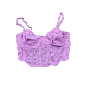 Pink Floral Lace Corset Top Underwire Bustier Cropped Tank‎ Orchid